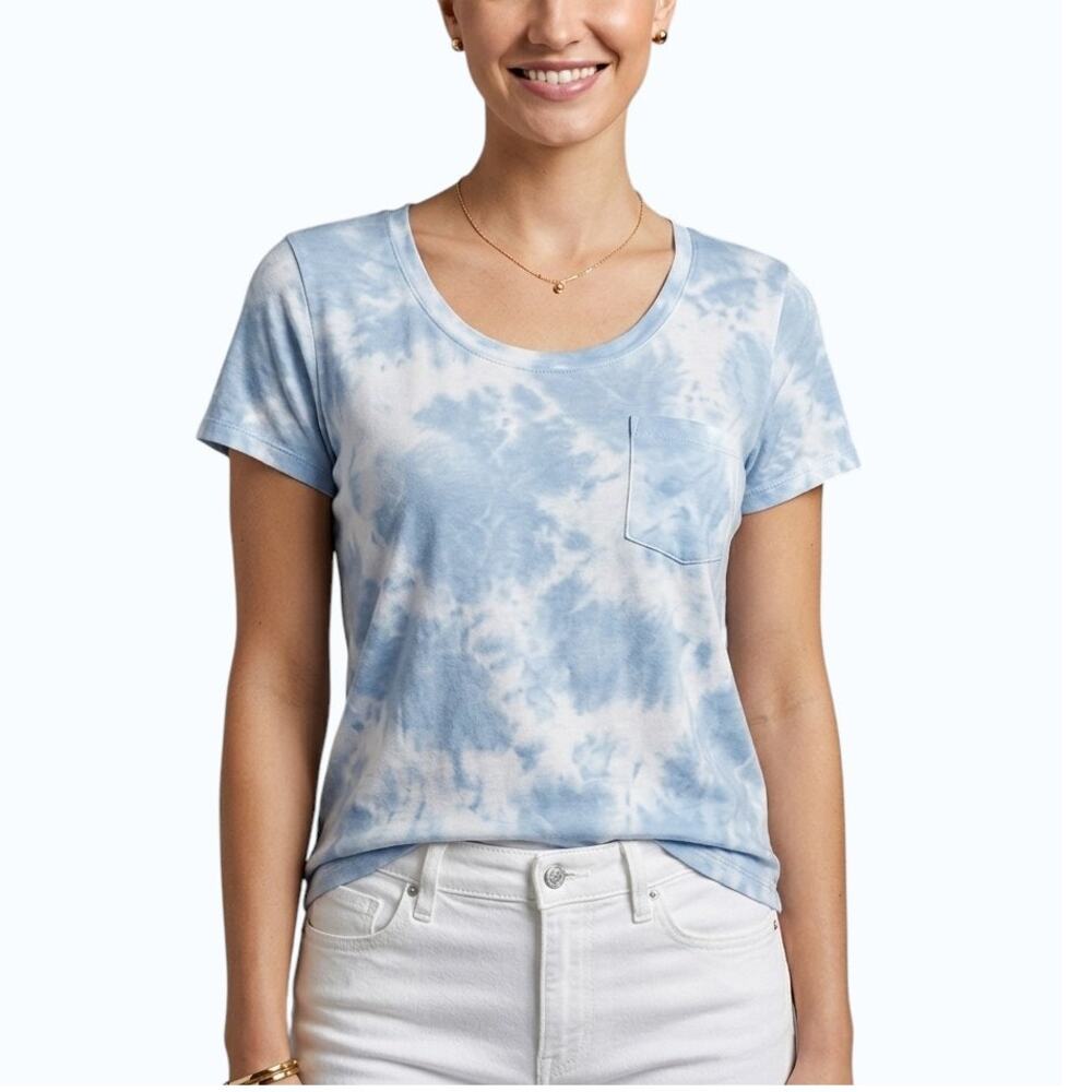 Market & Spruce Basic Tee Blue Tie Dye Short Sleeve Crewneck Women Size M NWT